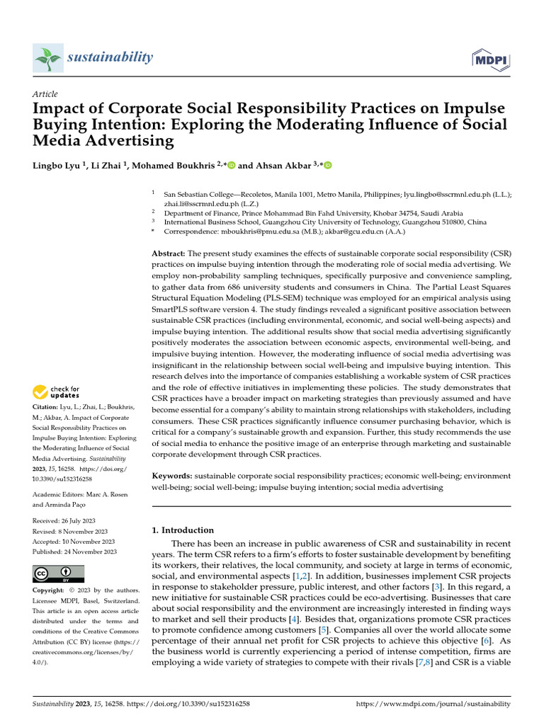 Impact of Corporate | PDF | Corporate Social Responsibility | Attitude ...
