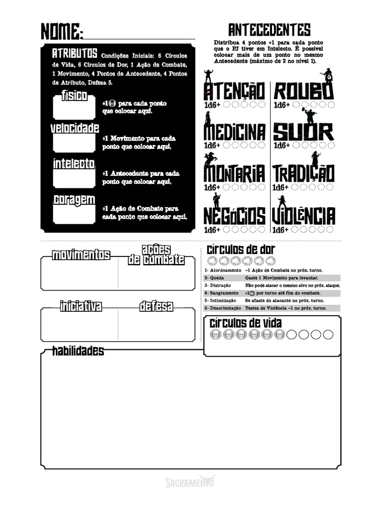 Sacramento RPG Ficha EDITAVEL de Personagem | PDF