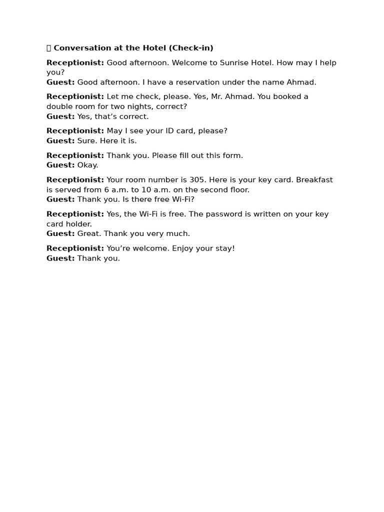 ? Conversation at the Hotel | PDF