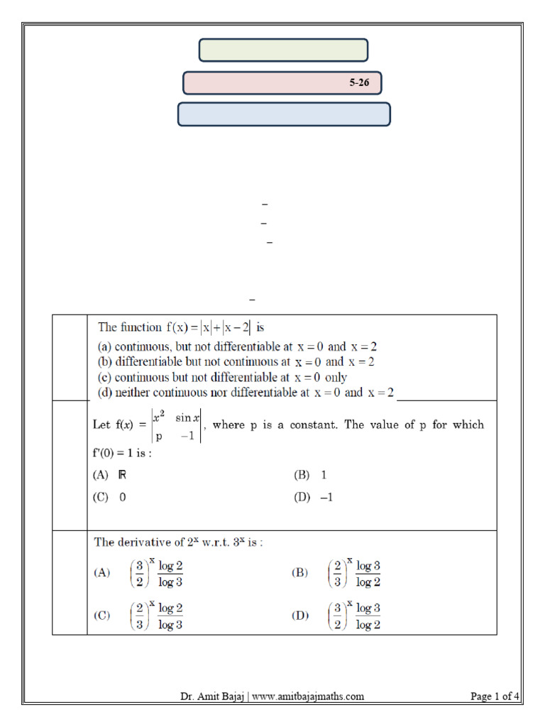 5q. Class Xii Continuity & Differentiability Self-Assessment Test | PDF