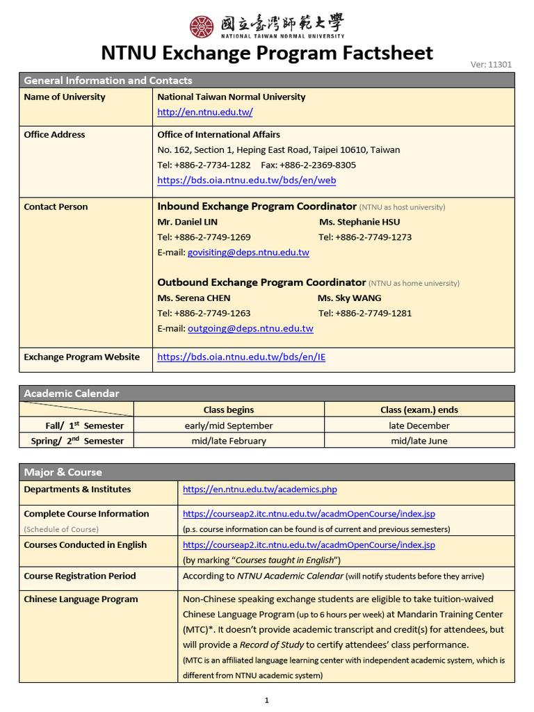 (YR 24-25) NTNU Student Exchange Factsheet (11301) | PDF