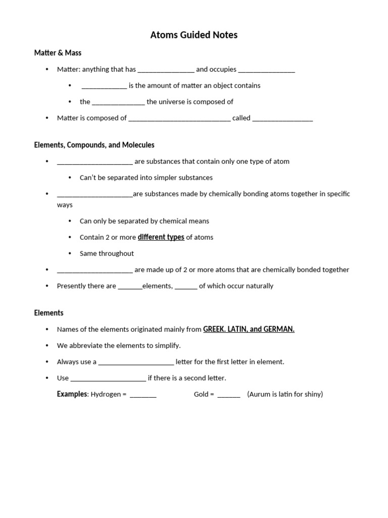 Chelsea Toole - Atoms Guided Notes | PDF | Atoms | Chemical Elements