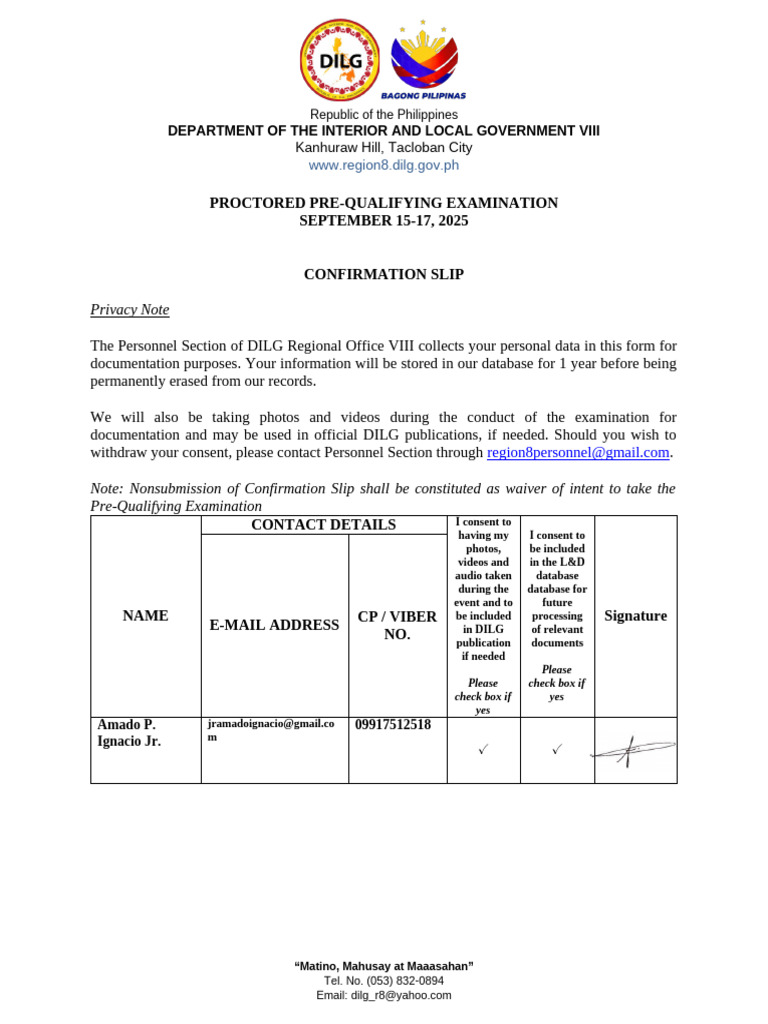 Pre-Qualifying Examination_Confirmation Slip | PDF | Information ...