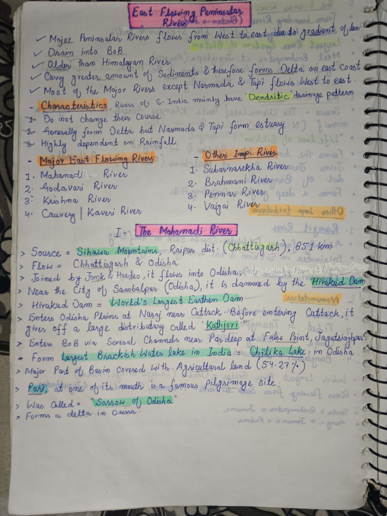 Handwritten Notes of Peninsular Rivers | PDF