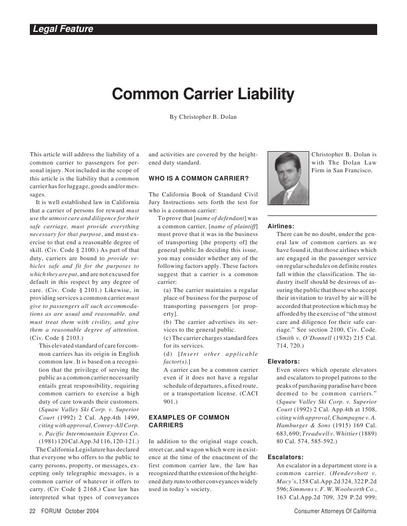 Common Carrier Negligence Common Carrier