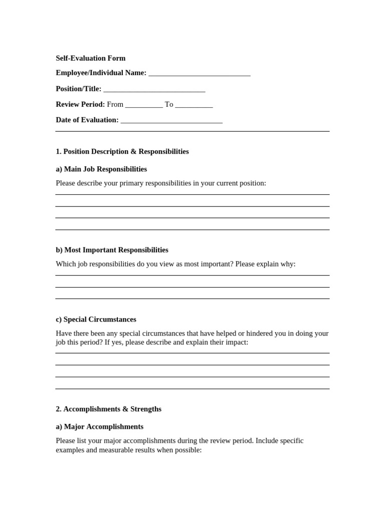 Self Evaluation Form Adsf Asdf Asd Ffffffaaaas | PDF | Organizational ...