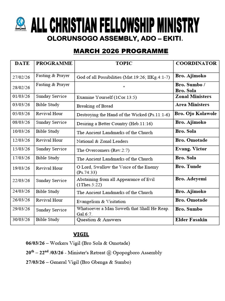 March 2026 Roster - Olorunsogo | PDF