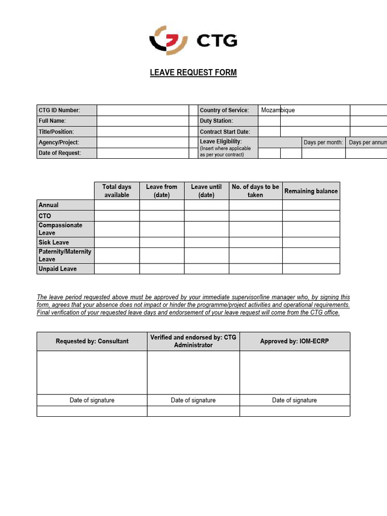 CTG - Leave Form 2025 | PDF