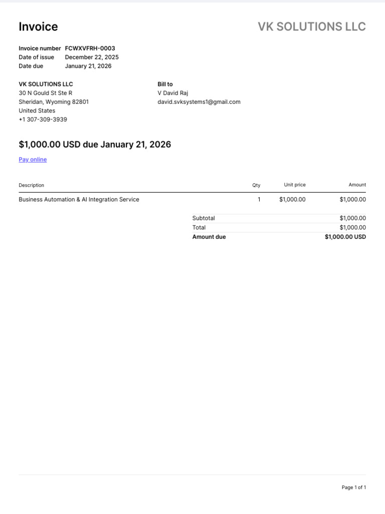 Invoice FCWXVFRH 0003 | PDF