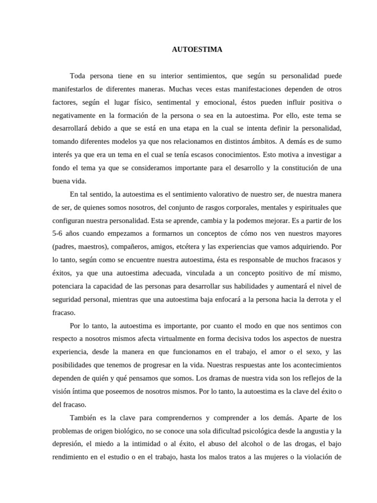 Ensayo Autoestima Mileidy | PDF | Autoestima | Ciencias del comportamiento