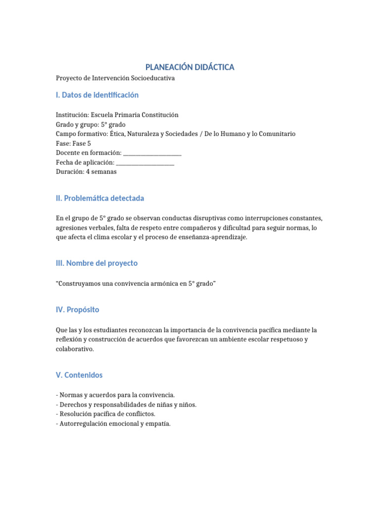 Planeacion Didactica Proyecto Intervencion 5to Grado | PDF | Evaluación ...
