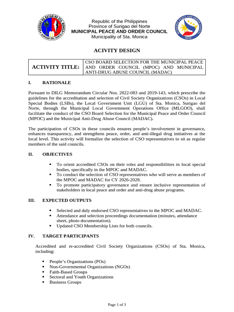 Activity Design For CSO Board Selection | PDF | Government