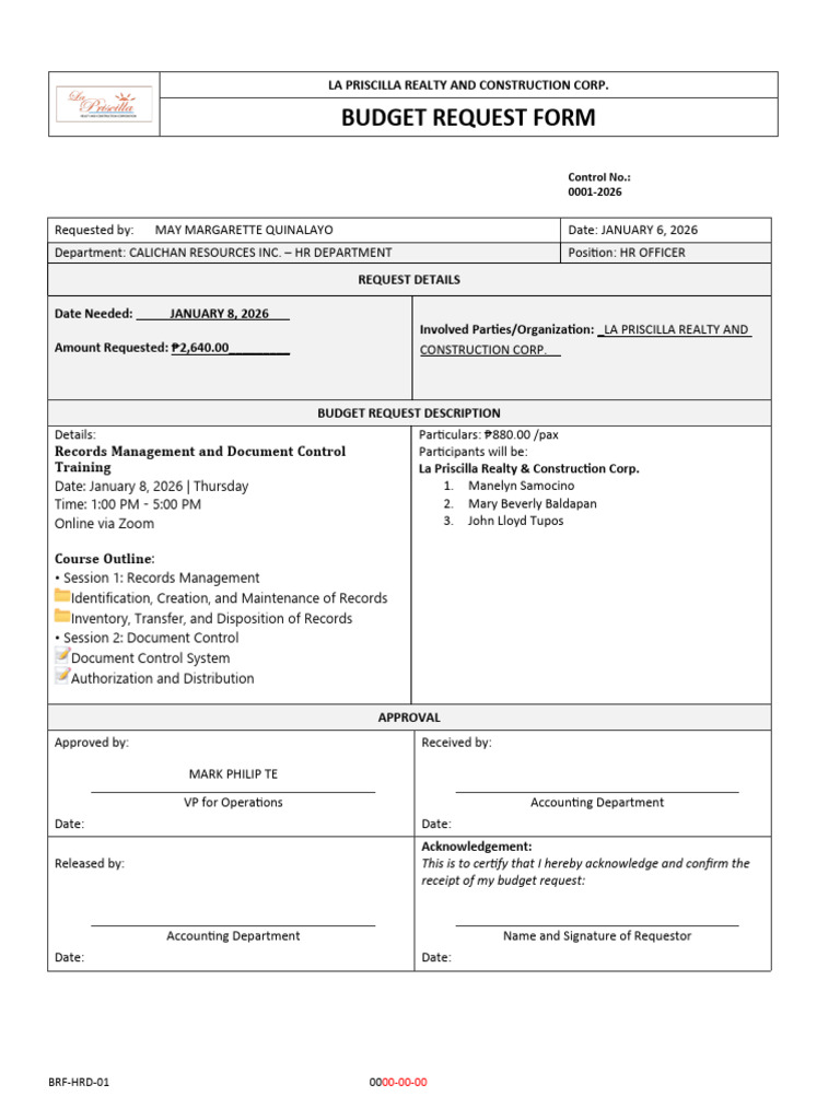 Budget Request Records Management | PDF