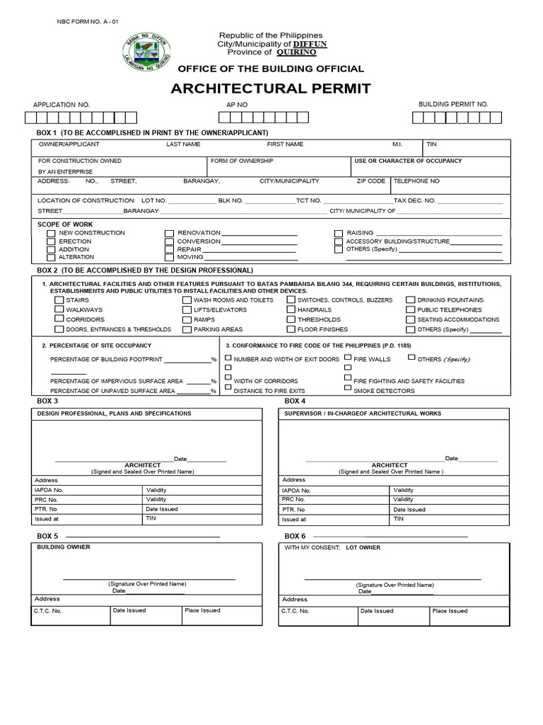 Architectural Permit Form | PDF | Specification (Technical Standard ...