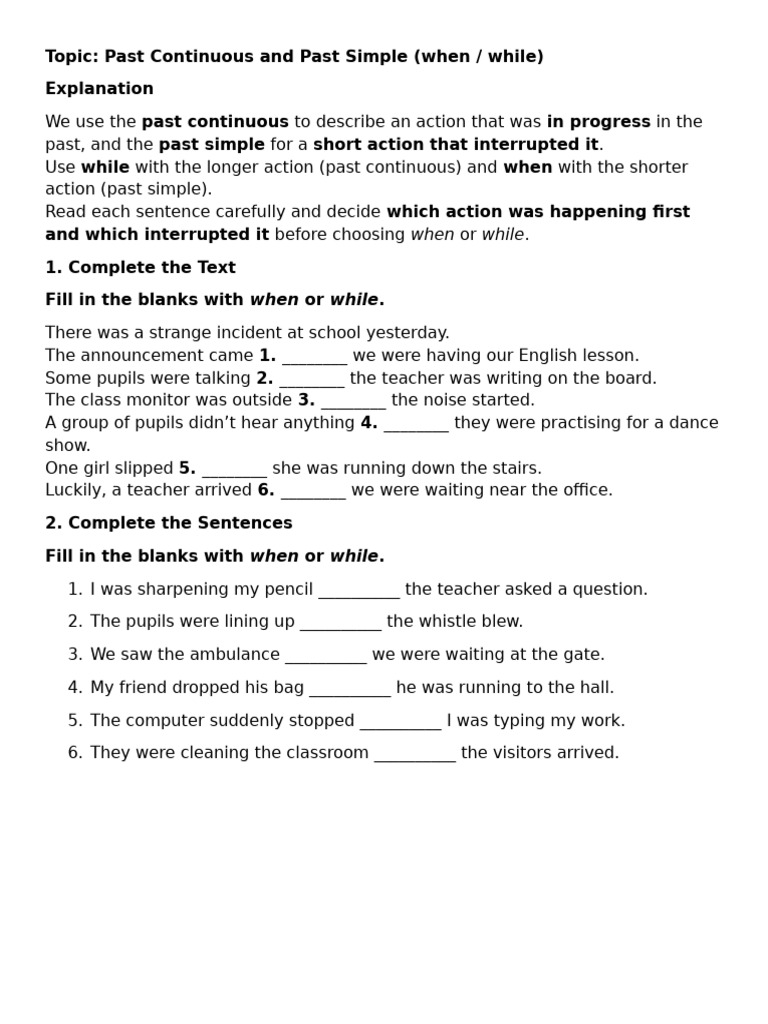Y6 When While | PDF
