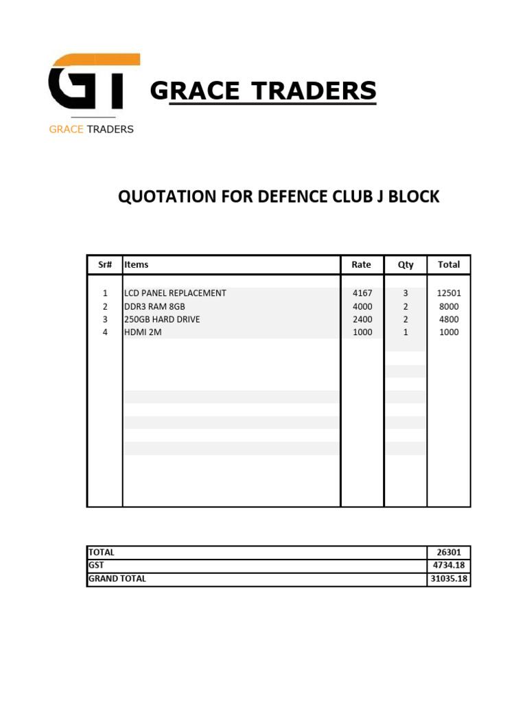 GT Quotation For J Block 20 | PDF