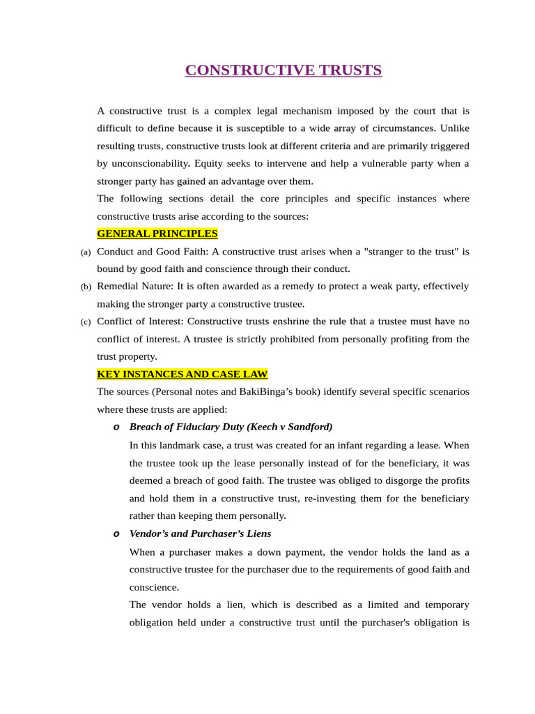 Constructive Trusts Notes | PDF | English Trust Law | Common Law