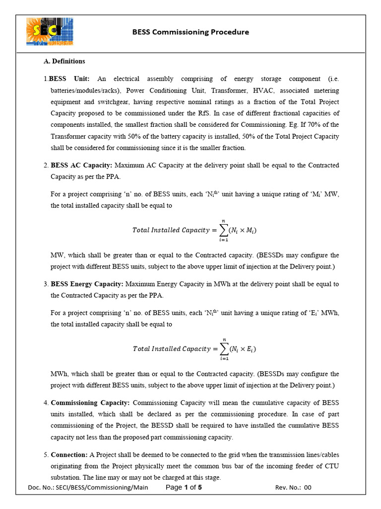 BESS Commissioning Procedure | PDF | Electrical Grid | Electric Power
