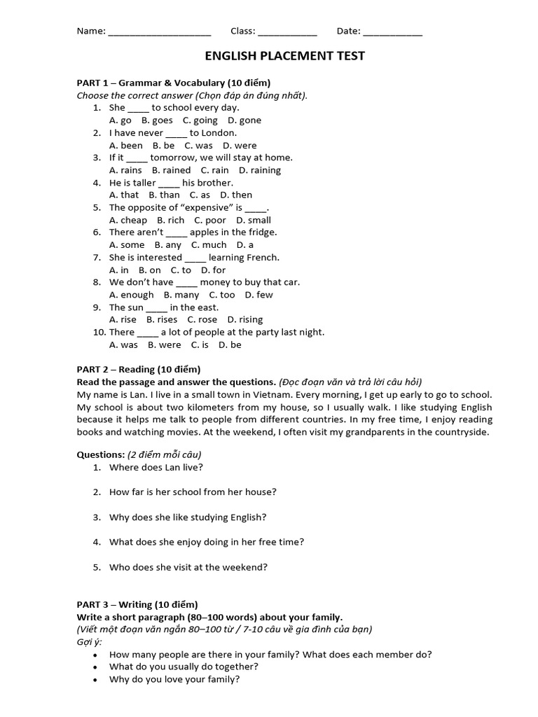 English Placement Test | PDF