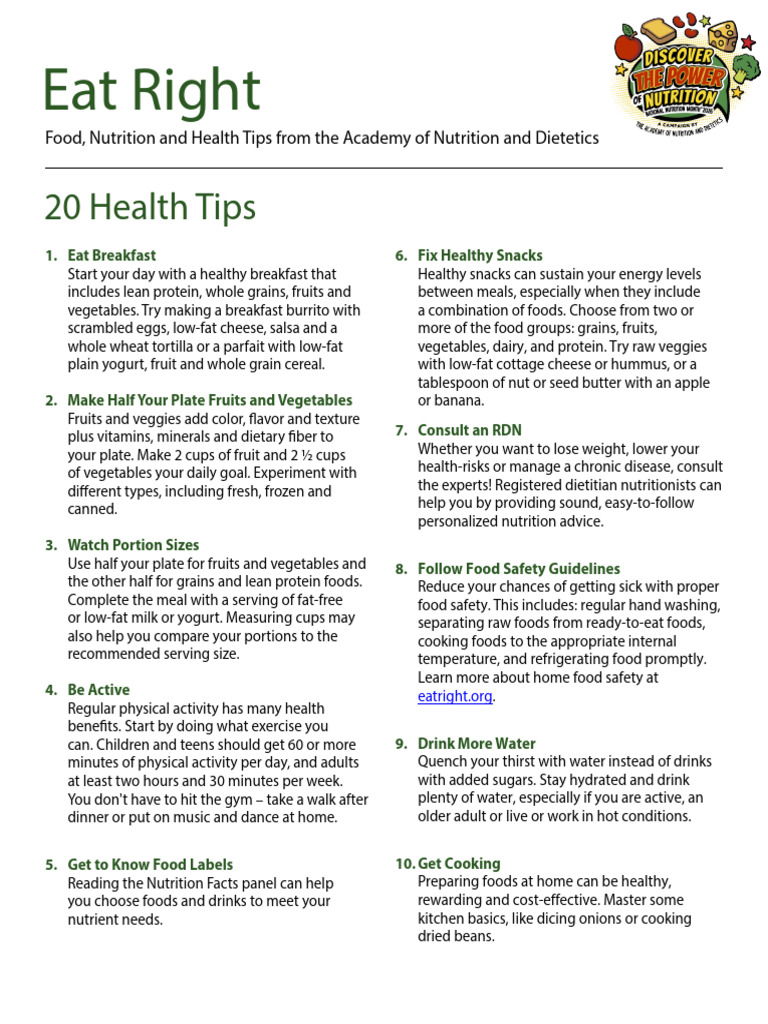 20 Health Tips | PDF | Foods | Dietitian