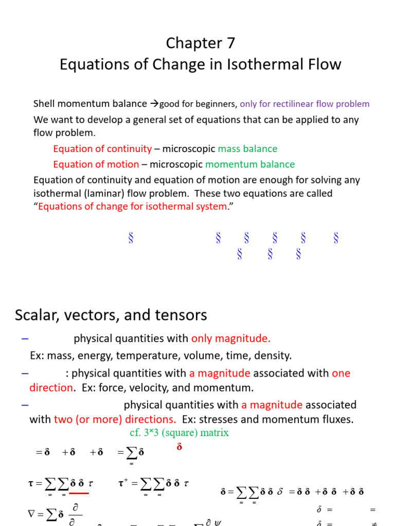 Chapter 7. Equations of Change in Isothermal Flow | PDF | Navier–Stokes ...