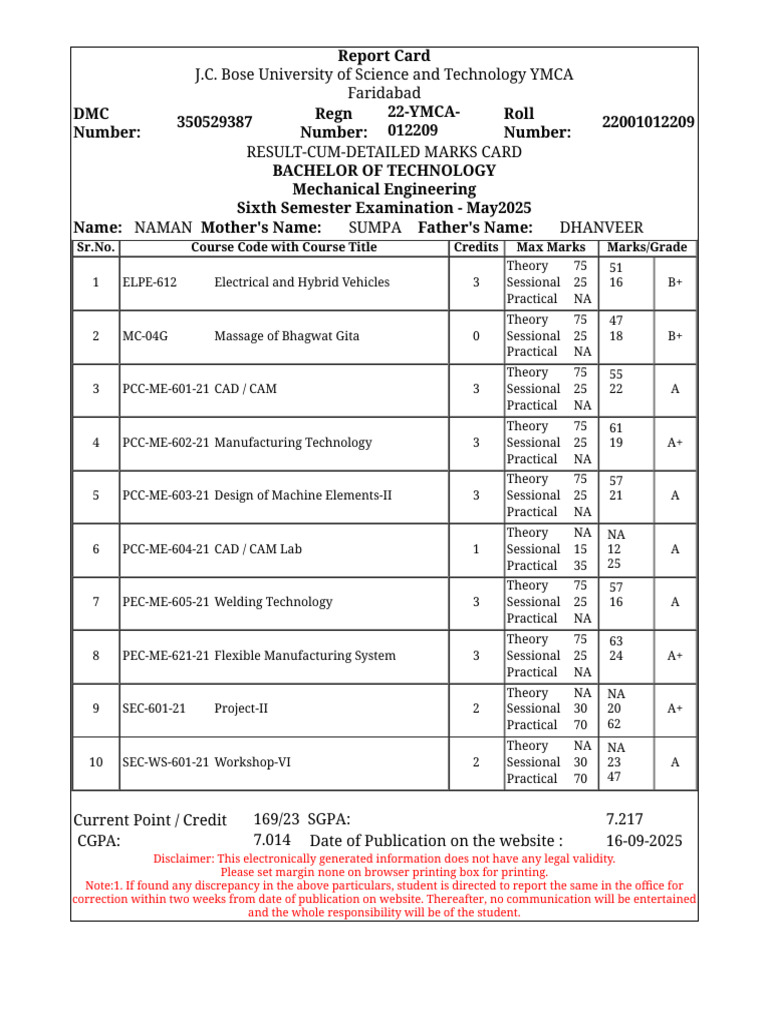 Report Card | PDF | Mechanical Engineering | Engineering