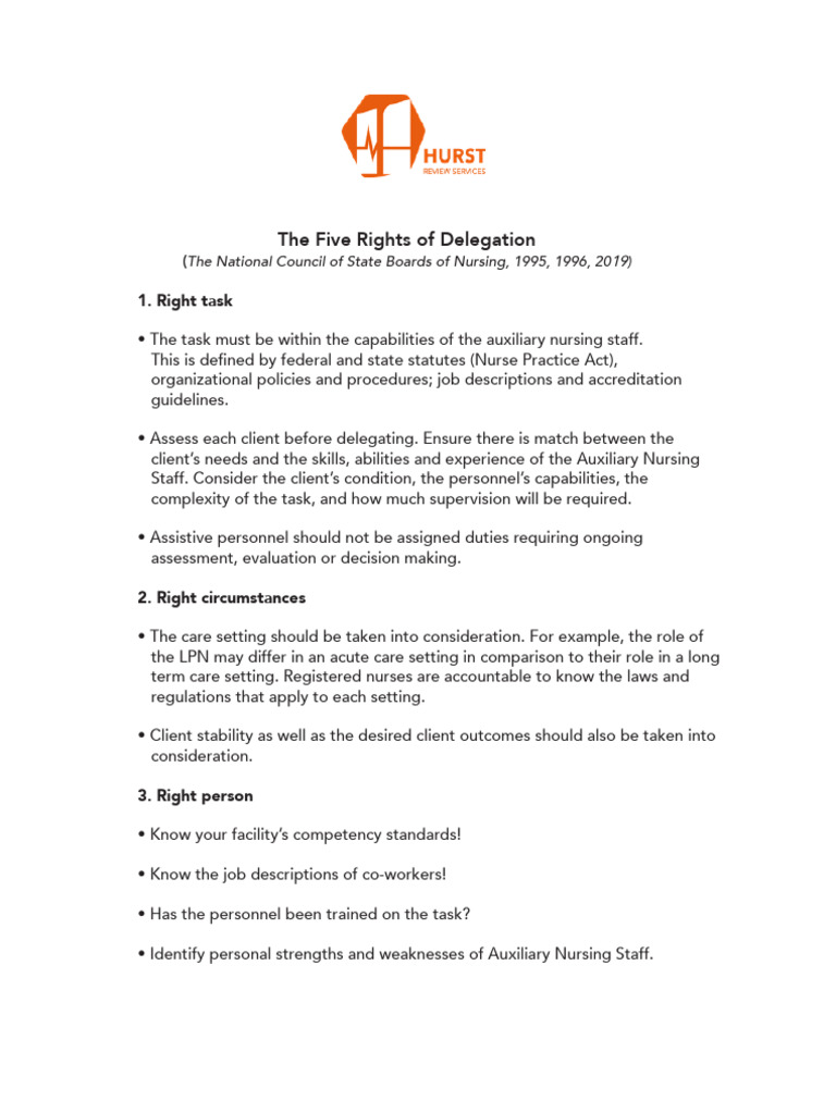 The Five Rights of Delegation V23 | PDF | Nursing | Evaluation