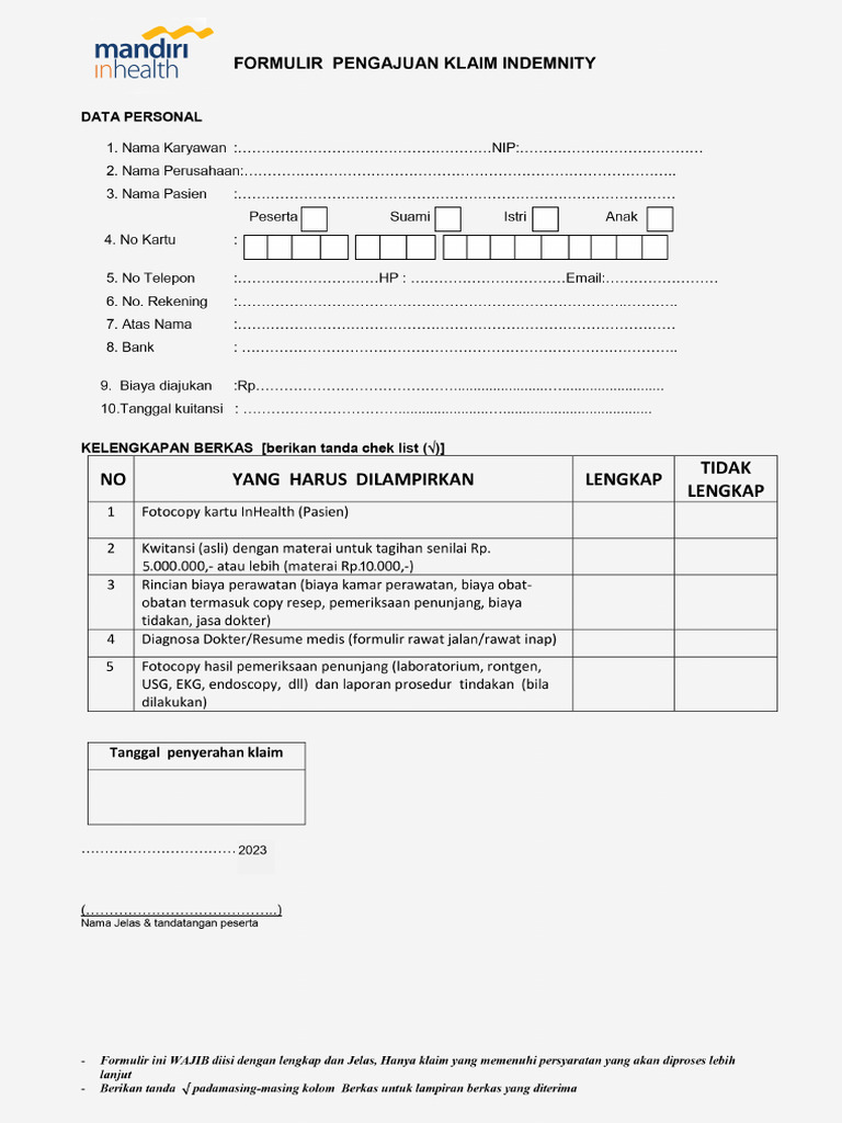 Formulir Pengajuan Klaim Rev | PDF