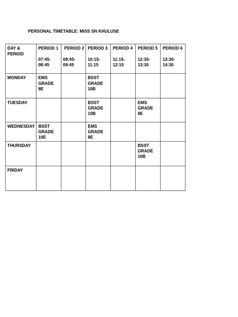 Personal Timetable | PDF