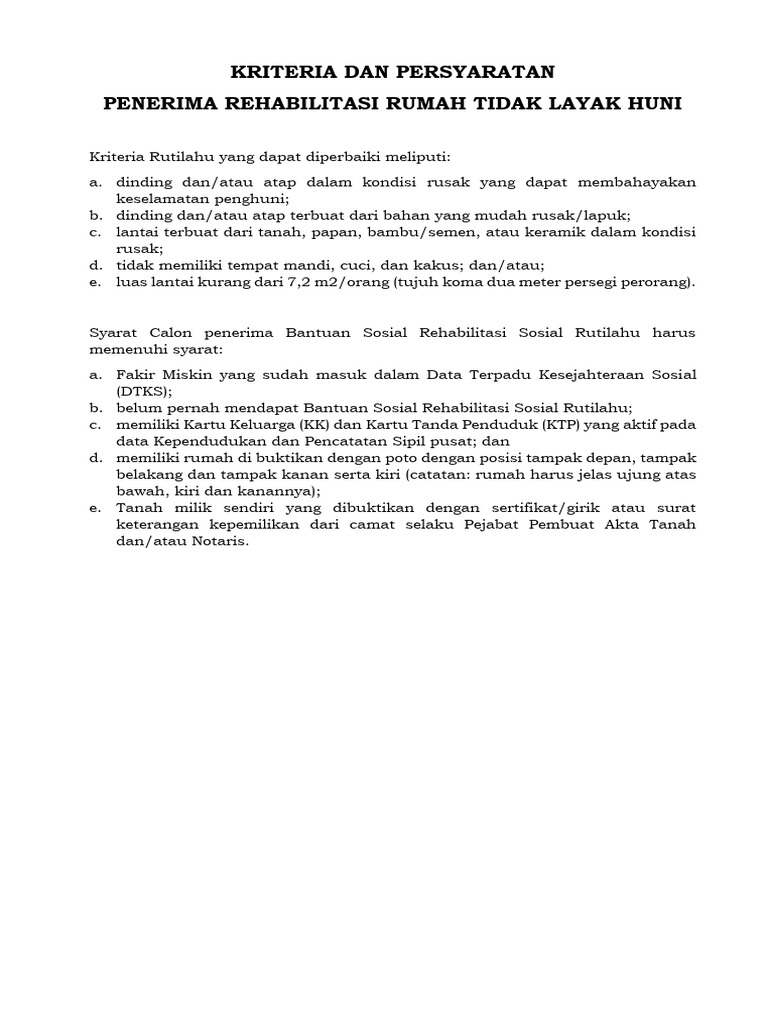 Kriteria Dan Persyaratan Rutilahu | PDF