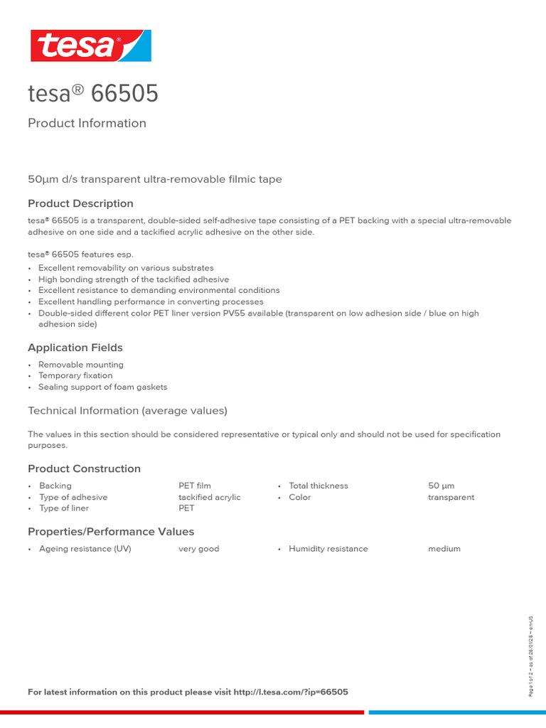 Product Information - Tesa® 66505 - en | PDF | Implied Warranty | Materials