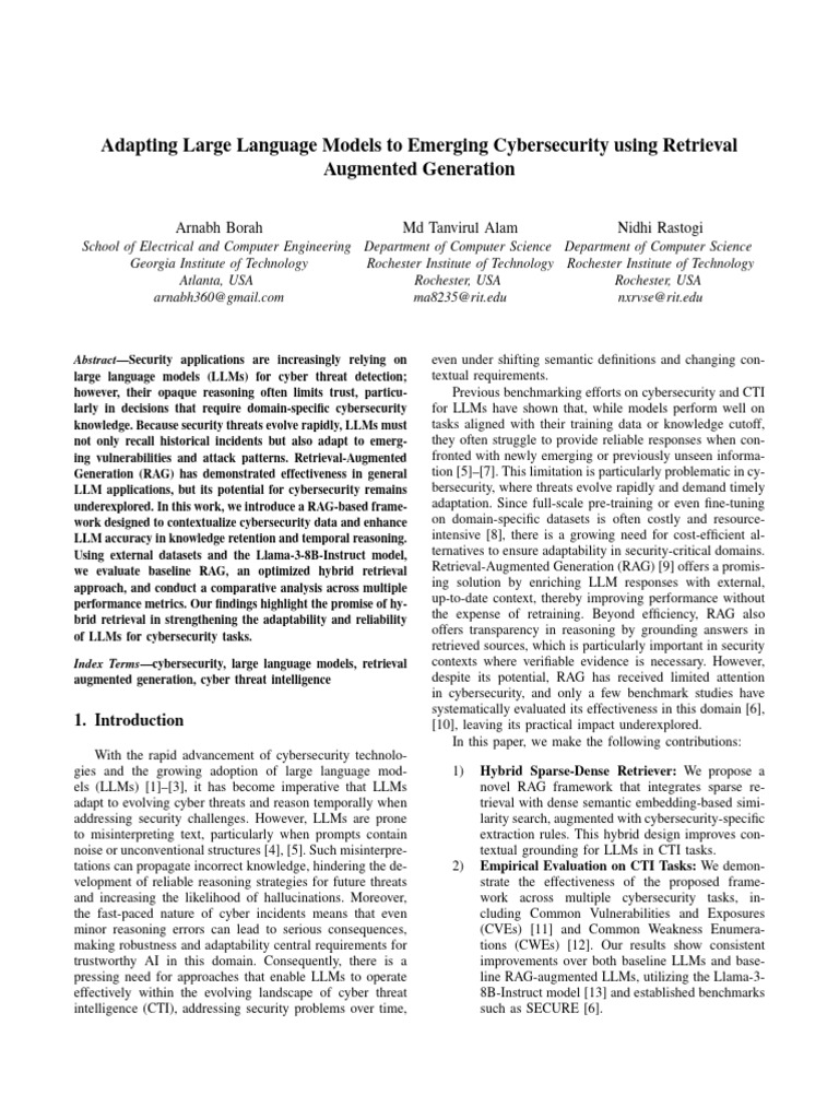 Adapting Large Language Models To Emerging Cybersecurity Using ...