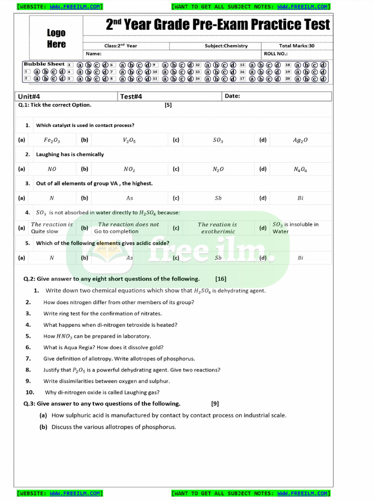 12th Chemistry Test Paper 4 | PDF