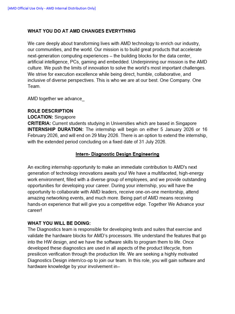 Intern JD - Diagnostic Design Engineering | PDF | Recruitment | Debugging
