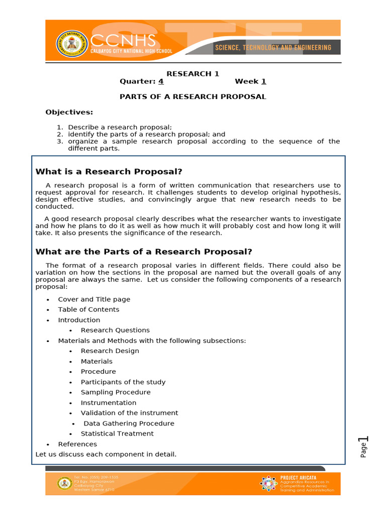 Research 1 Q4 Parts of A Research Proposal Worksheet | PDF | Statistics ...