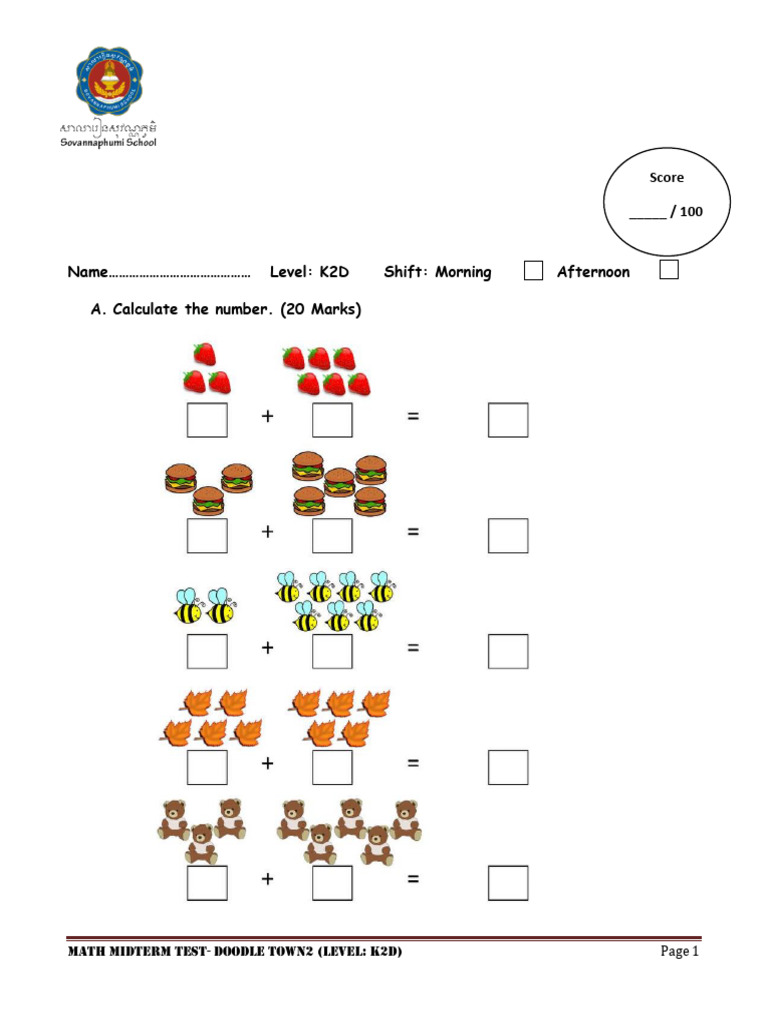 Math Mid-Term Test For k2d | PDF