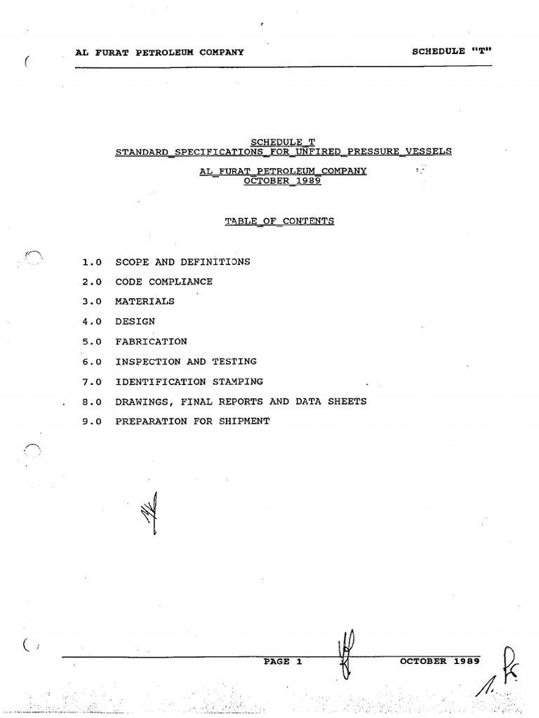Schedule T (Standard Spec. For Unfired Pressure Vessels) | PDF
