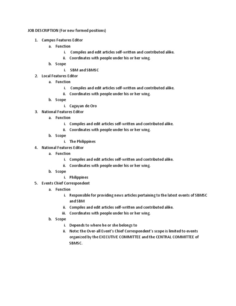 Job Description (Refer To Updated Entrep Committee Org Structure) | PDF