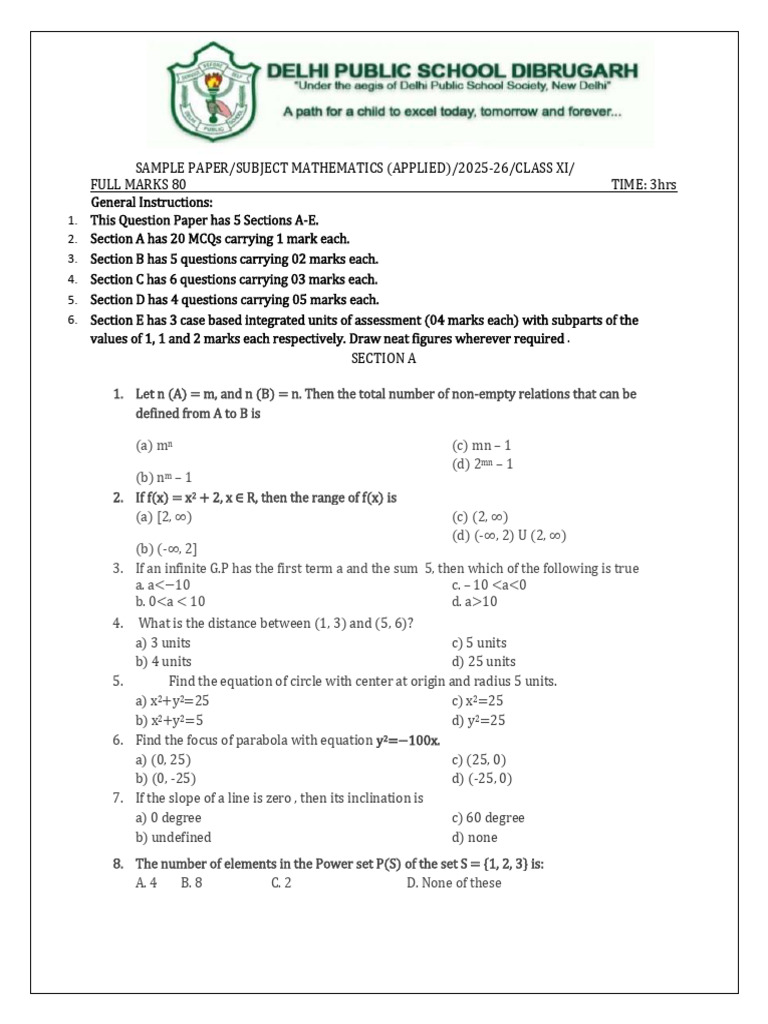 SAMPLE PAPER11 Applied Final | PDF | Number Theory | Mathematics