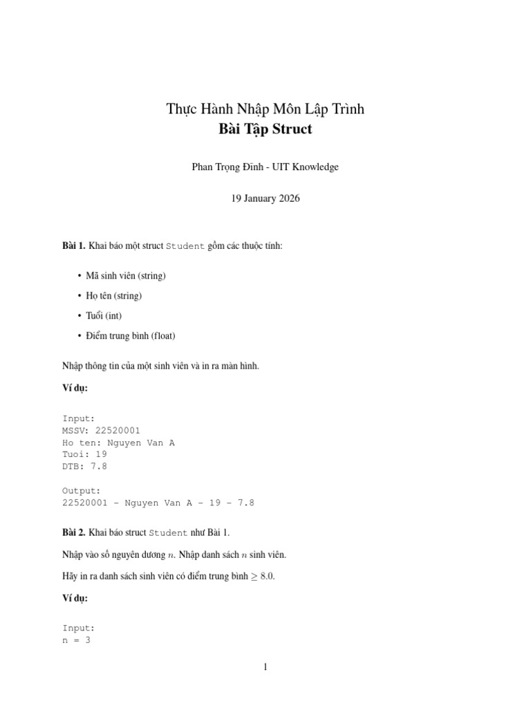 Bài Tập Struct | PDF
