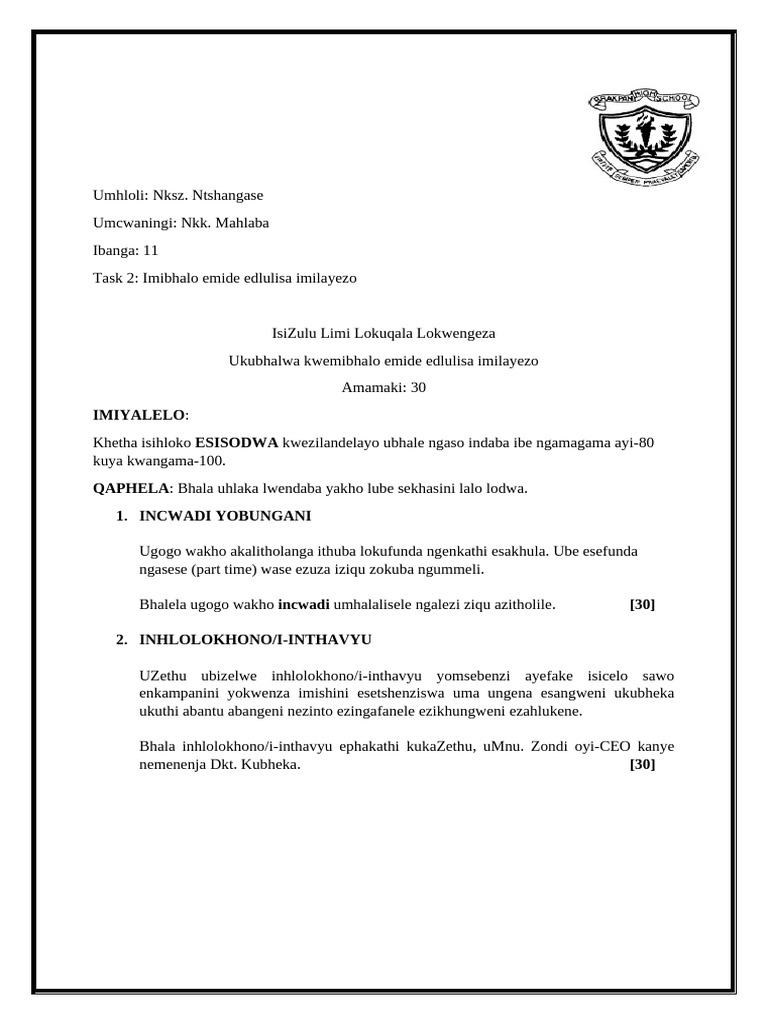 Grade 11 Task 2 | PDF