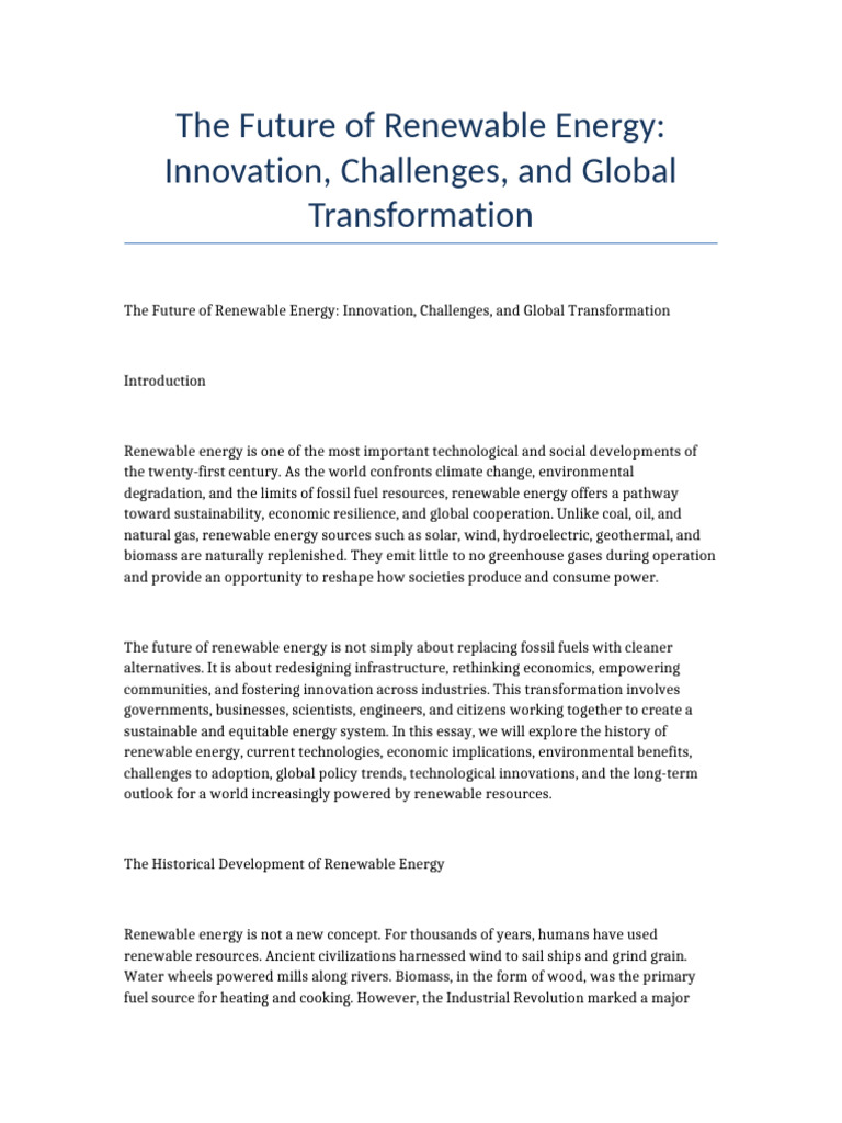 Future of Renewable Energy 5000 Words | PDF | Renewable Energy | Energy ...