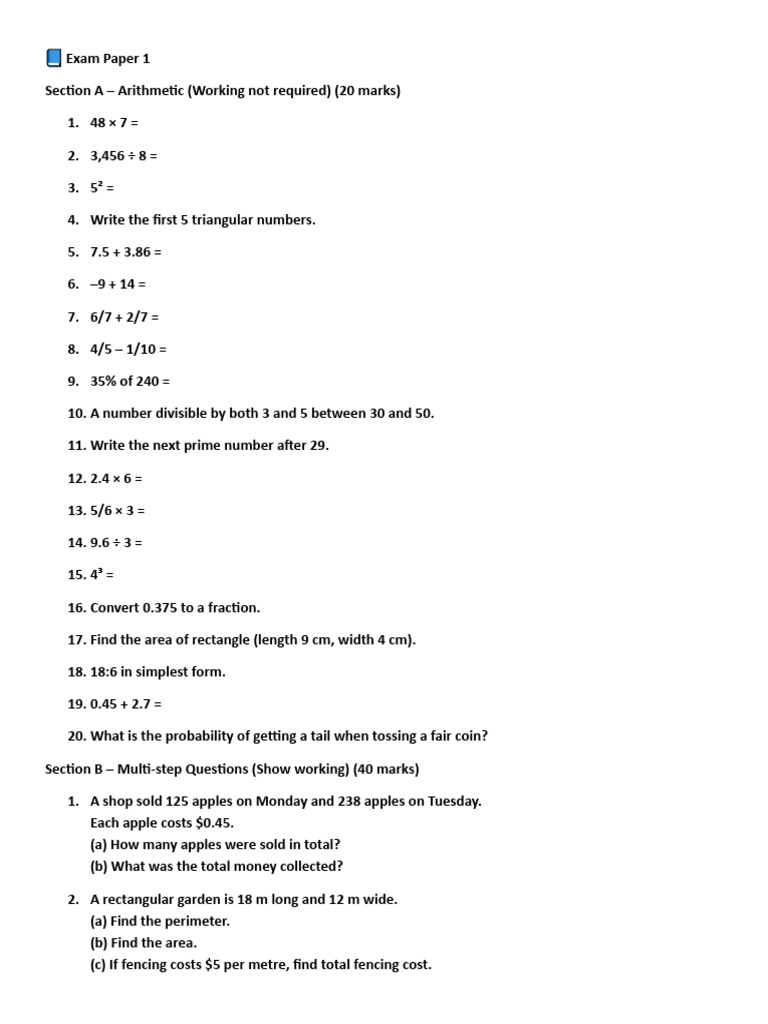 ? Exam Paper 1 | PDF | Odds | Area