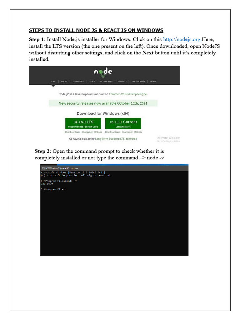 Steps To Install Node Js & React JS On Windows | PDF
