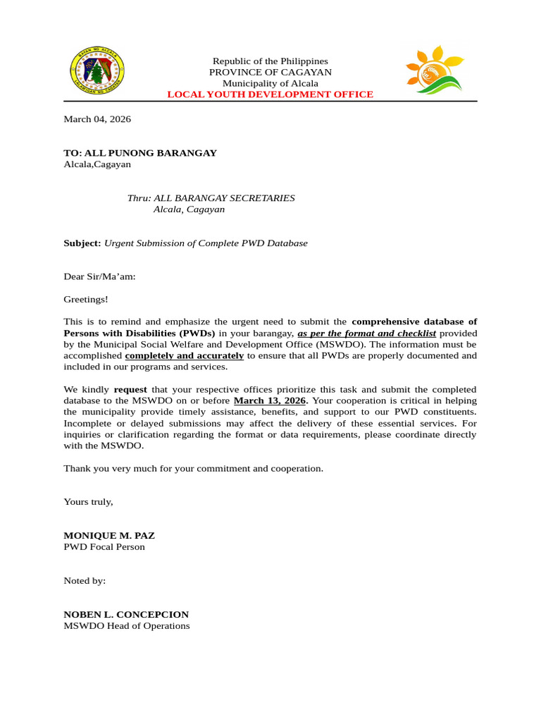 PWD Letter | PDF