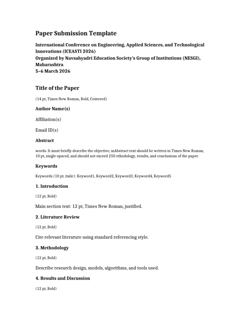 ICEASTI 2026 Paper Submission Template With Font Guidelines | PDF