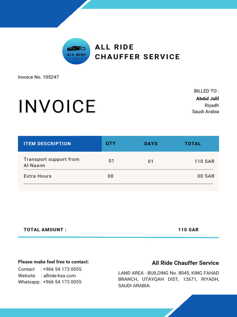 Invoice: All Ride Chauffer Service | PDF