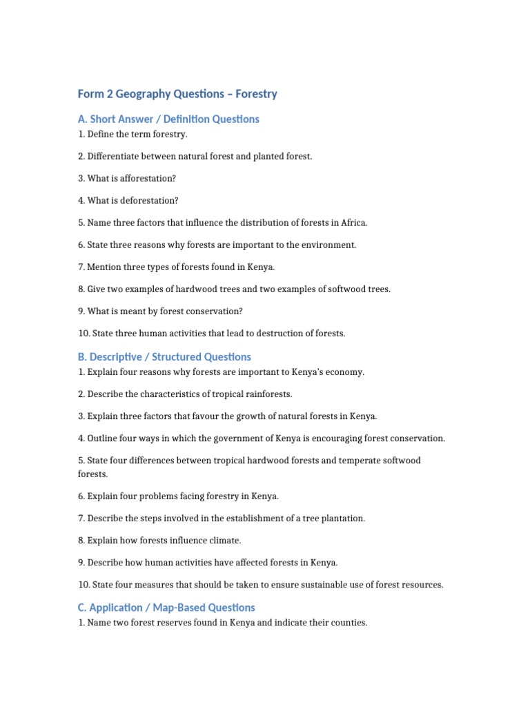 Form2 Geography Forestry Questions | PDF