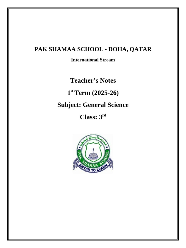 Grade 3 Science 1st Term Teacher Notes 2025-26 | PDF | Electric Current ...