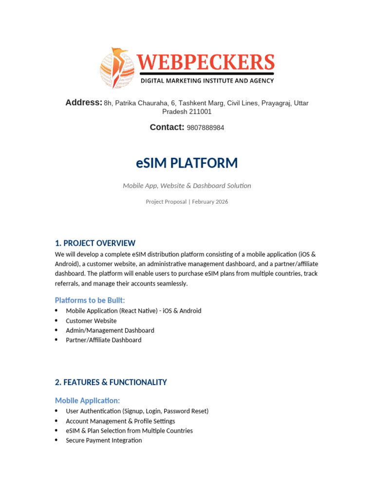 ESIM Platform Project Proposal | PDF | Mobile App | Android (Operating ...